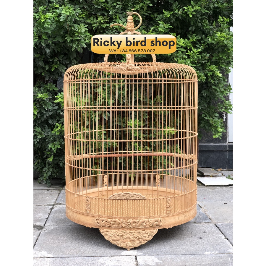 Shama bird cage Dragon and Phoenix hand carved - 2 pcs (come with 2 sets accessories)
