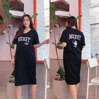 Đầm thun mickey suông cổ tim