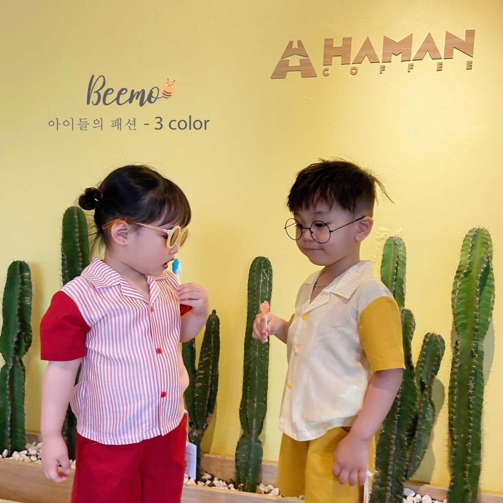 Set bộ đồ pijama Beemo cho bé trai, bé gái từ 1 đến 6 tuổi kẻ sọc phối tay 3 màu - 21B027