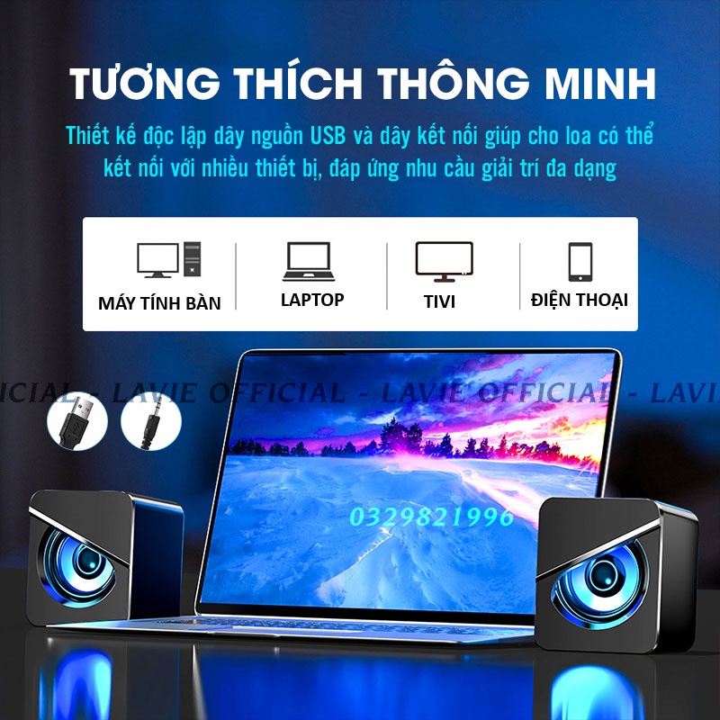 Loa Máy Tính Mini Giá Rẻ, Loa Laptop Để Bàn Có Đèn Led Bass Mạnh Âm Thanh Chất Lượng Cao Lavie