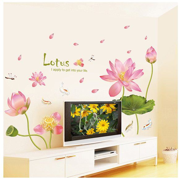 Decal dán tường Hoa sen 7 sang trọng - PVC vinyl - DH081