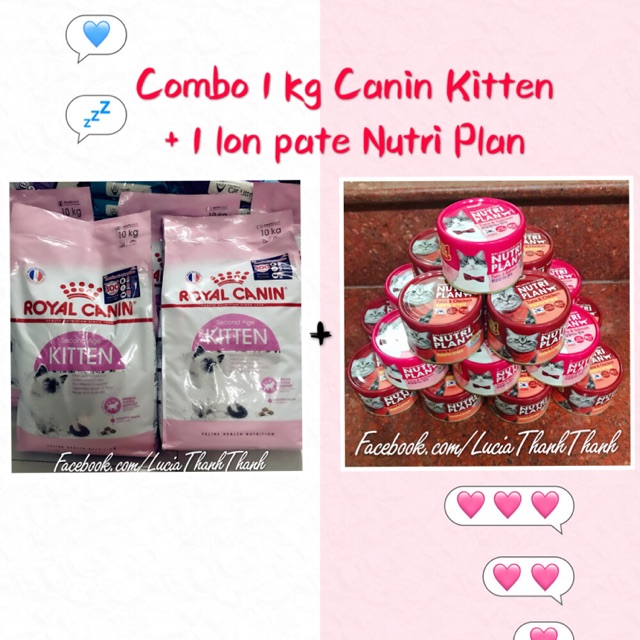 [Freeship HCM] Combo 1 kg hạt Royal Canin Kitten + 1 lon pate Nutri Plan 160gr