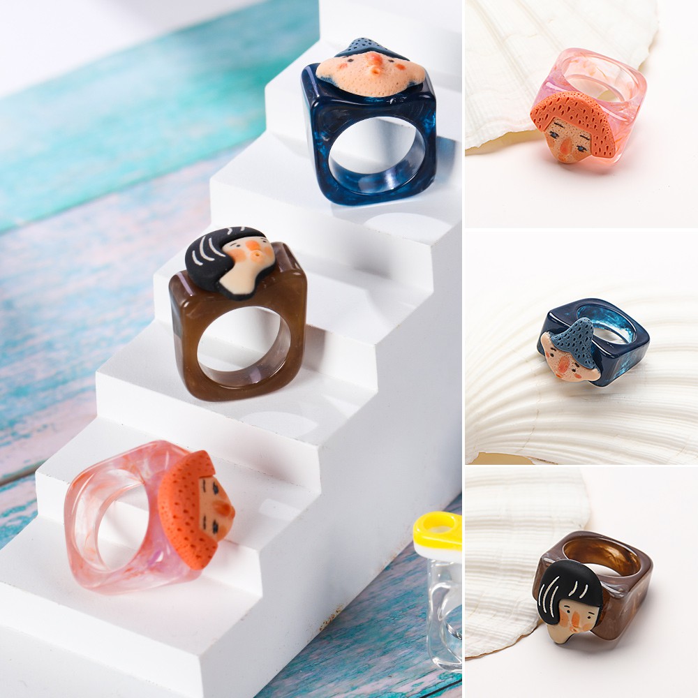 Nhẫn Đeo Tay Acrylic Trong Suốt Hình Vuông Màu Tím Thời Trang Mihan1