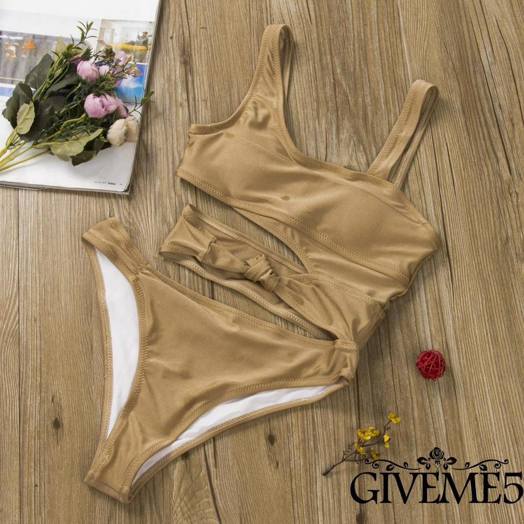 Đồ bơi một mảnh không tay cổ vuông màu trơn/ da báo / chấm bi thời trang cho nữ