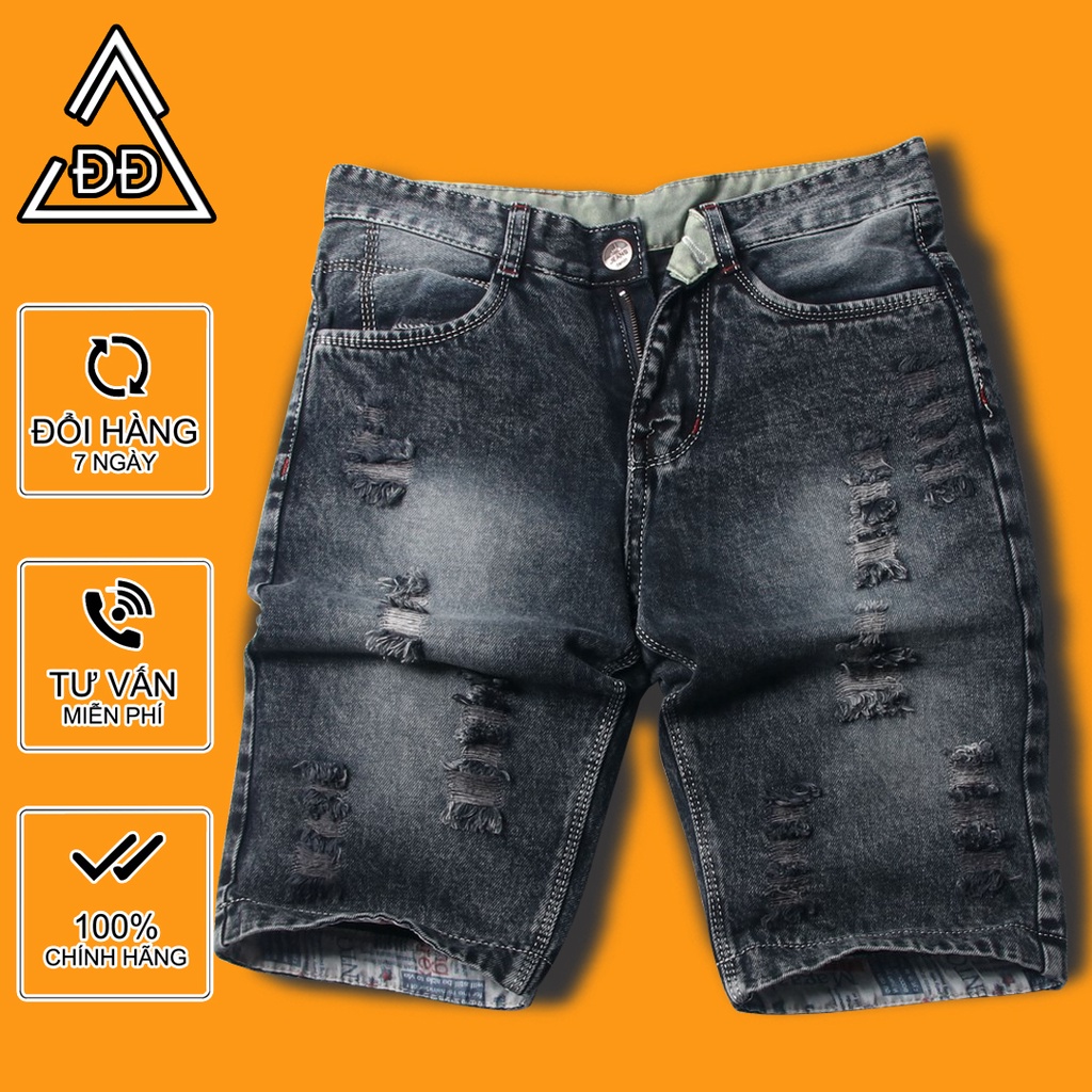 Quần short jean nam đen bạc rách lỗ DD415 Shop ĐỊCH ĐỊCH