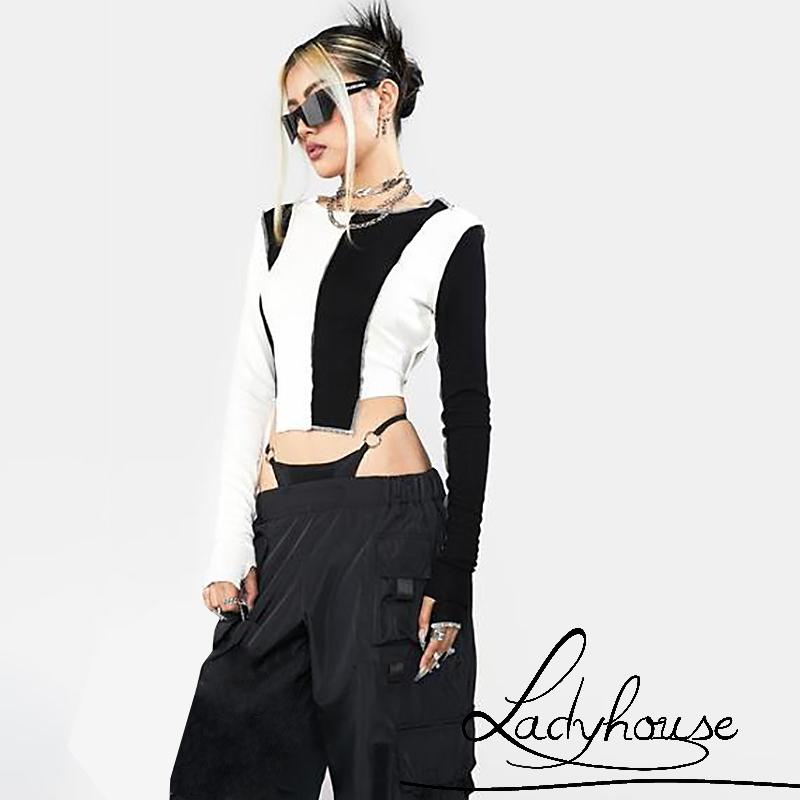 Áo Thun Croptop Tay Dài Cổ Tròn Vạt Lệch Thời Trang Dành Cho Nữ