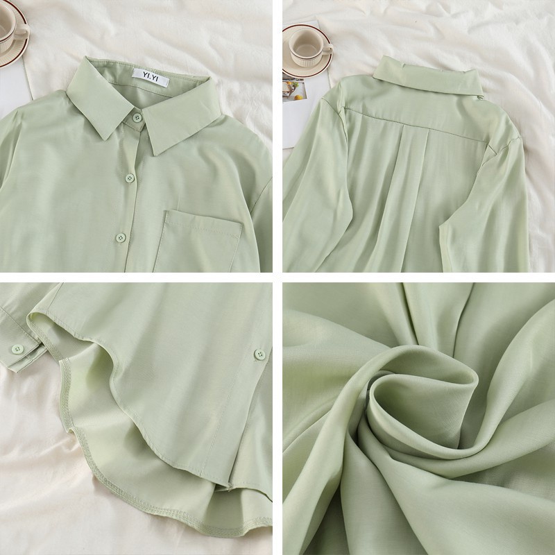 Áo Sơ Mi Nữ form rộng Lụa hàn Kiểu dáng ulzzang vintage thời trang Hàn Quốc Siêu hot lavusa -SM123