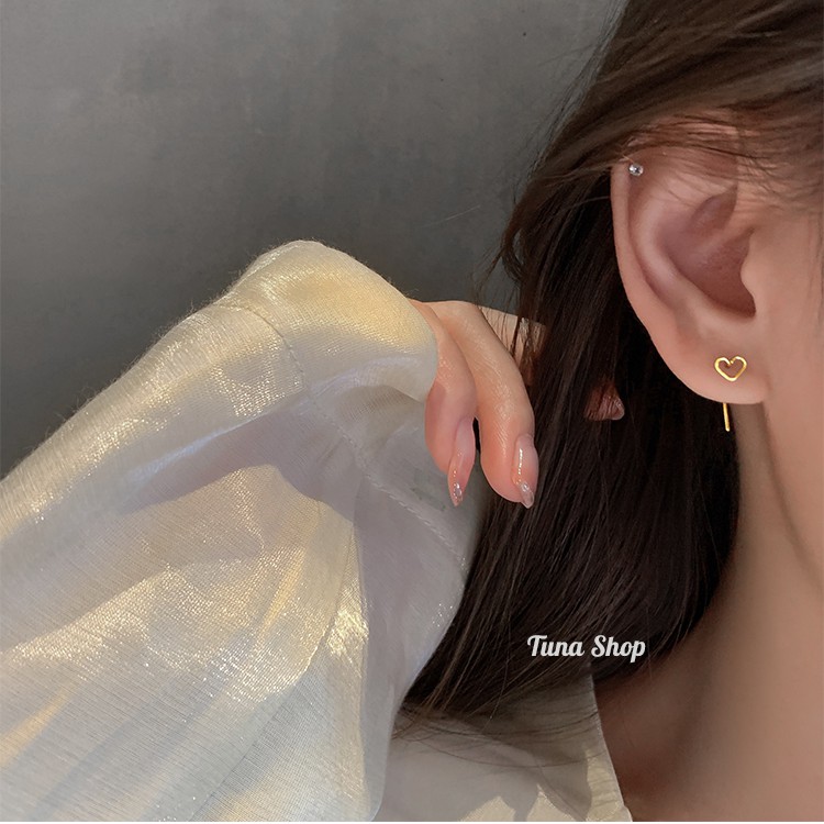 Khuyên tai Bạc Cao Cấp, Bông tai bạc trái tim Cam kết chuẩn bạc TUNA SILVER