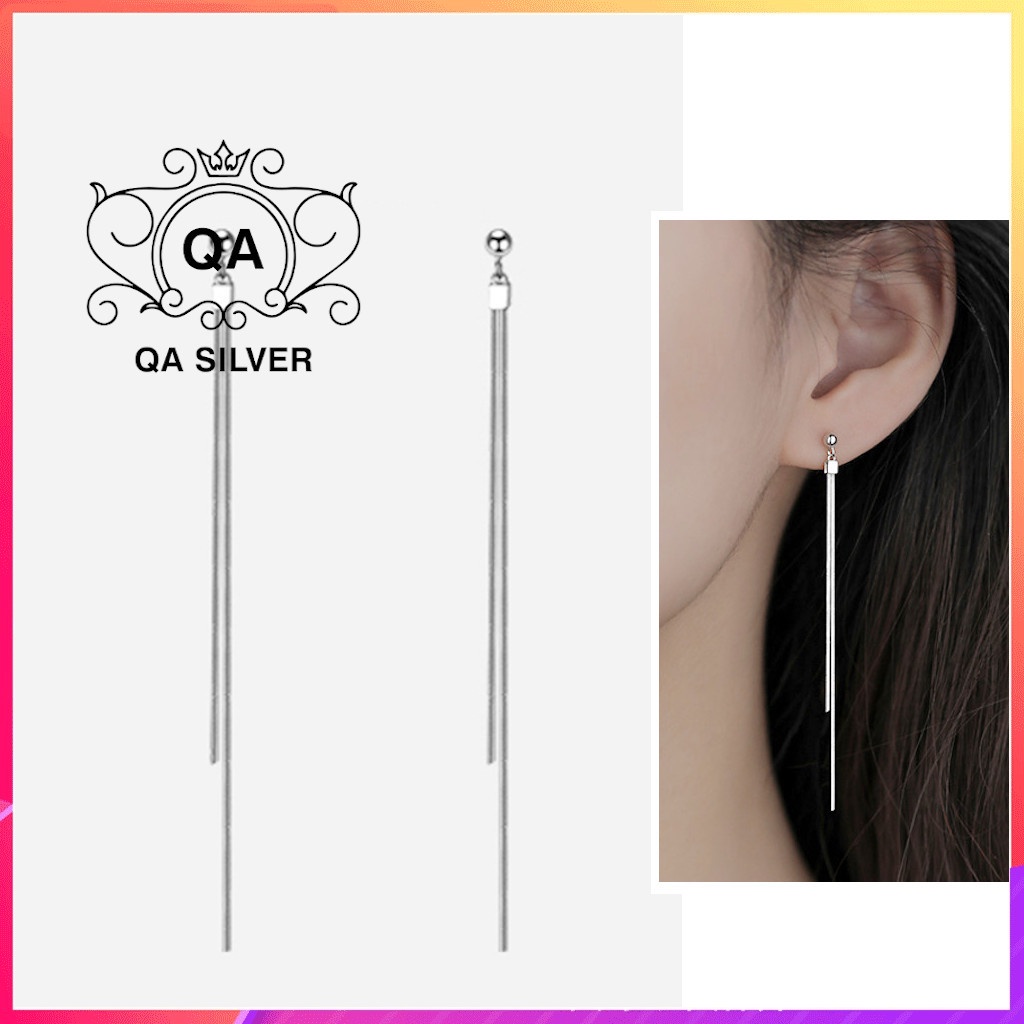 Khuyên tai bạc tua dài bông tai 2 sợi mảnh S925 CHAIN Silver Earrings QA SILVER EA200417