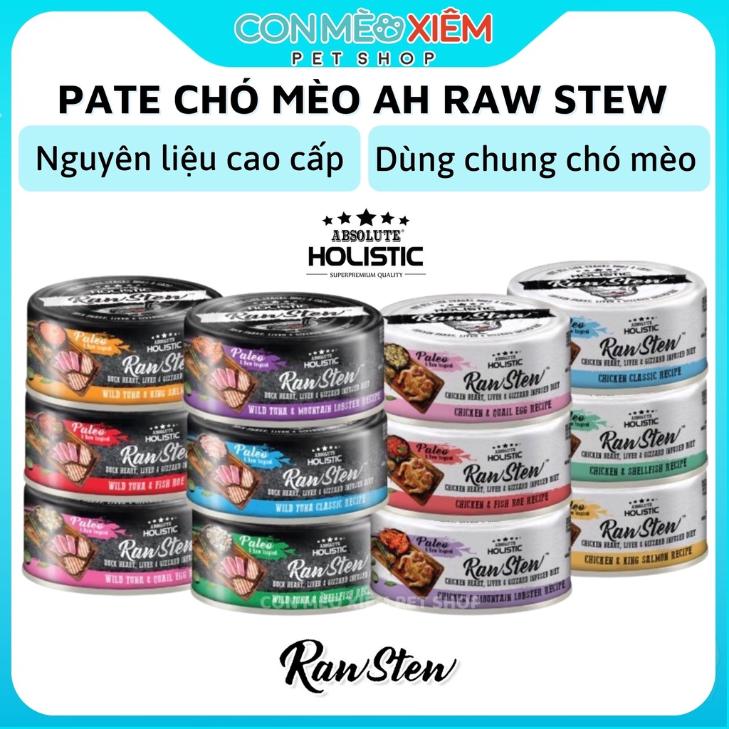 Pate lon chó mèo Absolute holistic raw stew mỹ 80g, thức ăn cao cấp tăng cân AH Con Mèo Xiêm