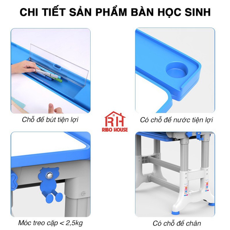 Bàn học sinh trẻ em RIBO HOUSE bộ bàn ghế size 80cm có đèn, chống gù, chống cận, điều chỉnh độ cao cho bé RIBO138