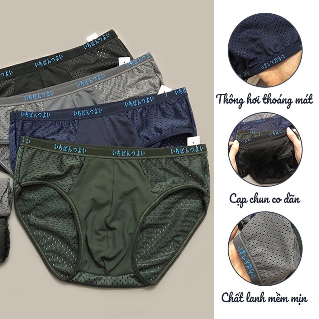Combo 4 Quần lót tam giác nam thông hơi thoáng khí hàng xuất nhật, sịp chéo nam co giãn 4 chiều