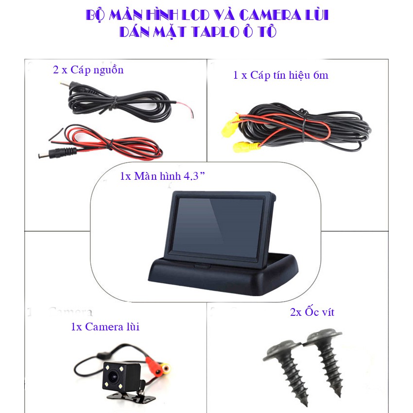 Bộ Màn Hình Gấp LCD 4.3" Và Camera Lùi 4 Led Siêu Nét Cho Ô Tô BSJ-4062