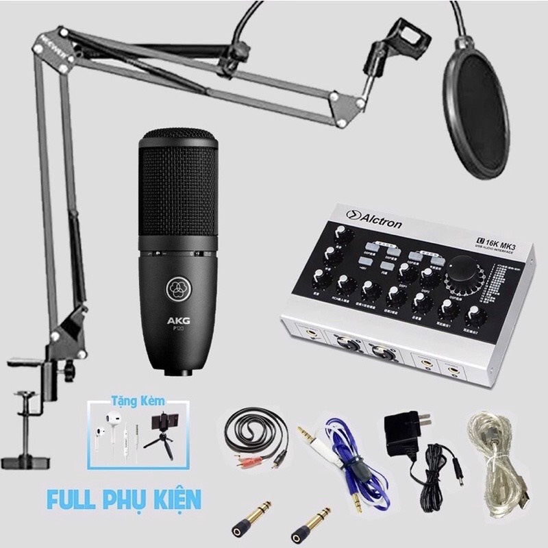 Combo bộ Livestream Cao Cấp Mic AKG P120+ Sound Card U16 MK3 Kèm Chân Kẹp Màng Lọc Dây Livestream Bảo Hành 1 NĂM