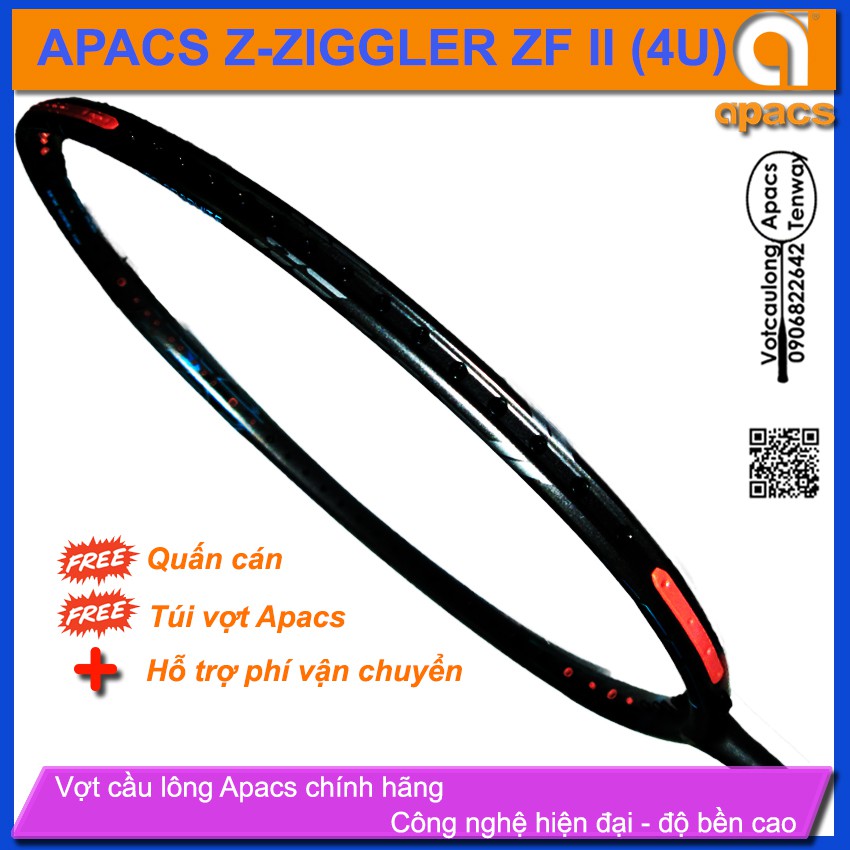 [Vợt cầu lông Apacs Z-Ziggler ZFII - 4U] Thân đũa 6.4mm chống cản gió, sơn nhám đường chỉ xanh sáng