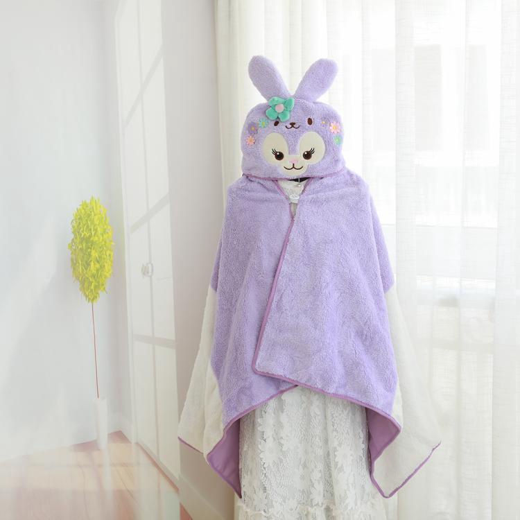 Chăn Choàng Có Mũ Tai Thỏ Họa Tiết Hoạt Hình Dễ Thương
