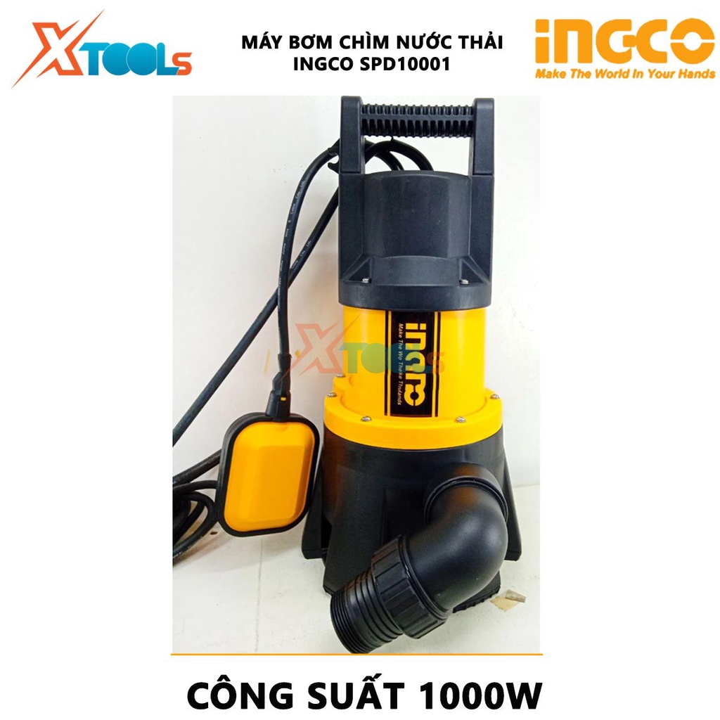 Máy bơm chìm nước thải INGCO SPD10001 Máy bơm nước thải Điện áp: 220V-240 ~ 50Hz Công suất đầu vào 1000W Cột áp 9m Lưu l