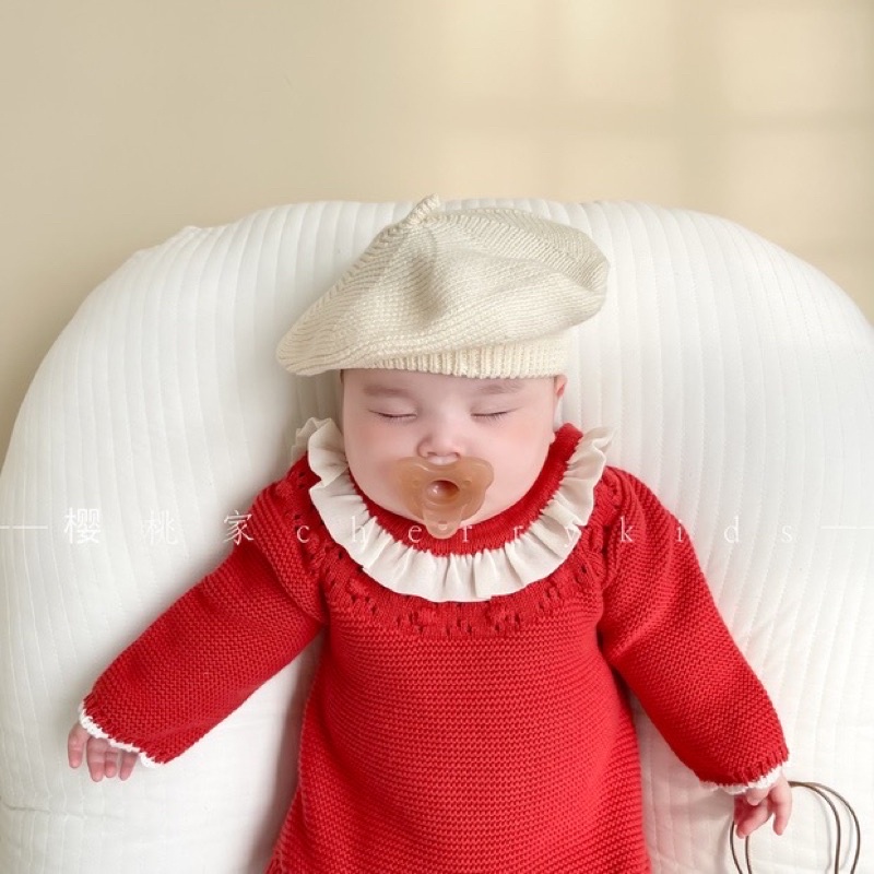 Bộ Body len cổ bèo ren cho bé gái 3-24M