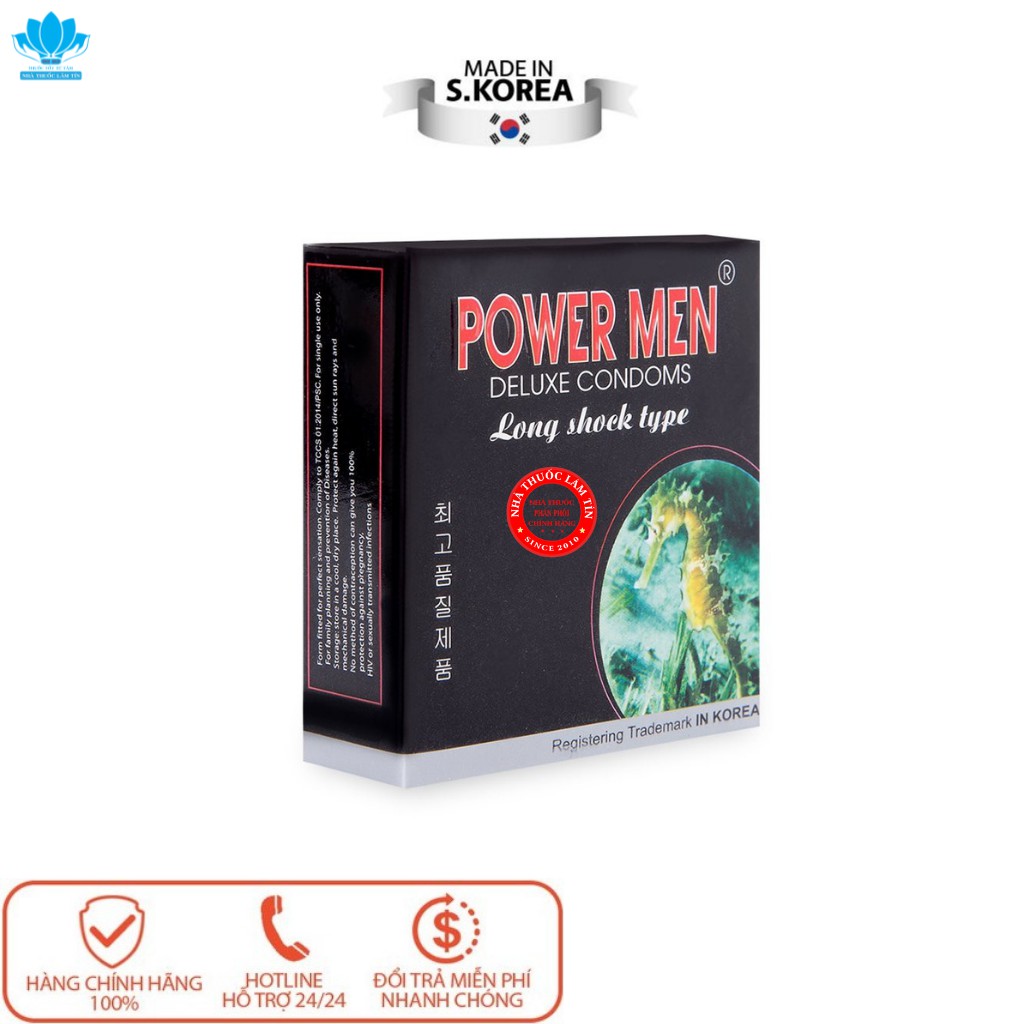 Powermen bao cao su cá ngựa kéo dài thời gian, giảm xuất tinh sớm made in korea ( hộp 12 chiếc )