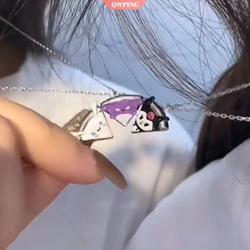 SANRIO 1 Vòng cổ Nam Châm Hút Mặt Hình Bánh Pizza / Kuromi Cinnamonll Anime Sáng Tạo Thích Hợp Làm Quà Tặng Cho Bạn Gái / Cặp Đôi