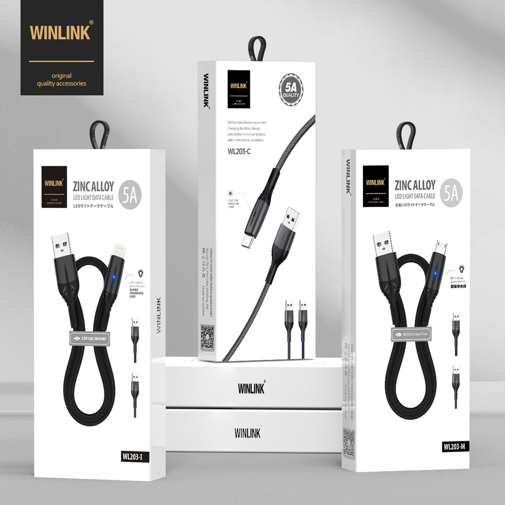 Cáp dù sạc nhanh, có đèn Led WL203-TybeC chính hãng 100%