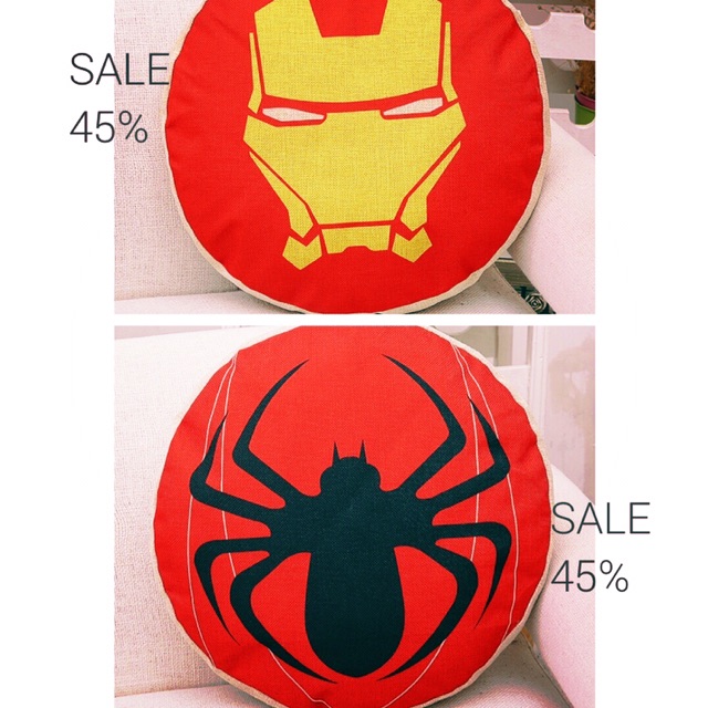Gối tựa sofa, gối tựa ghế văn phòng ironman spider (gối trang trí cao cấp tròn kèm ruột)