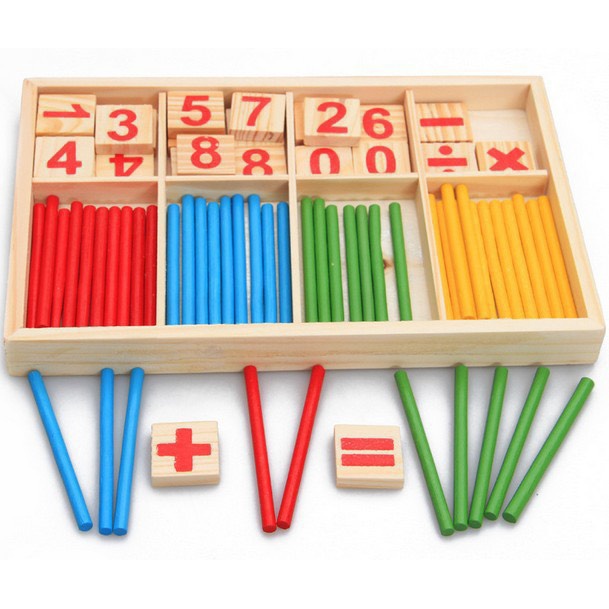 Hộp 100 số kèm que tính học toán bằng gỗ - Đồ chơi thông minh cho bé phát triển trí tuệ