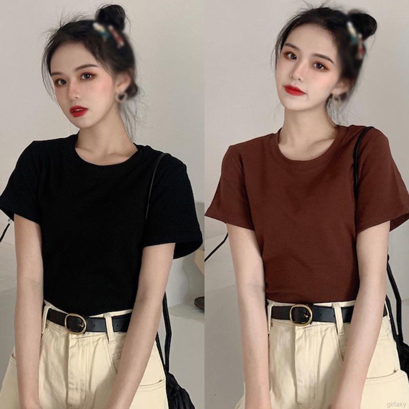 Áo Thun Tay Ngắn Màu Trơn Phong Cách Hàn Quốc Dễ Thương