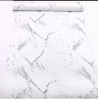1M x 45cm Giấy dán tường có sẵn keo - đá hoa cương vân xám nền trắng