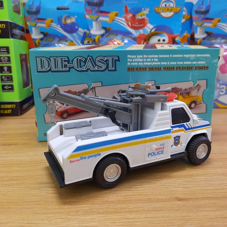 Xe ô tô cứu hộ đồ chơi cảnh sát có âm thanh và đèn xe chạy cót đầu xe bằng sắt