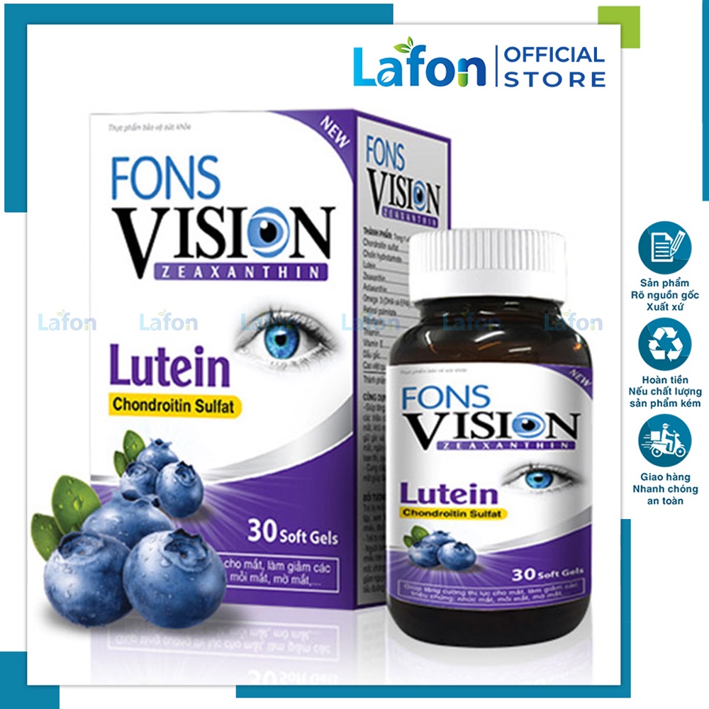 Thuốc bổ mắt Fons Vision lutein bổ sung dưỡng chất cho mắt khỏe giảm khô nhức mỏi mắt cận cho bé (Hộp 30V) - LAFON BM01