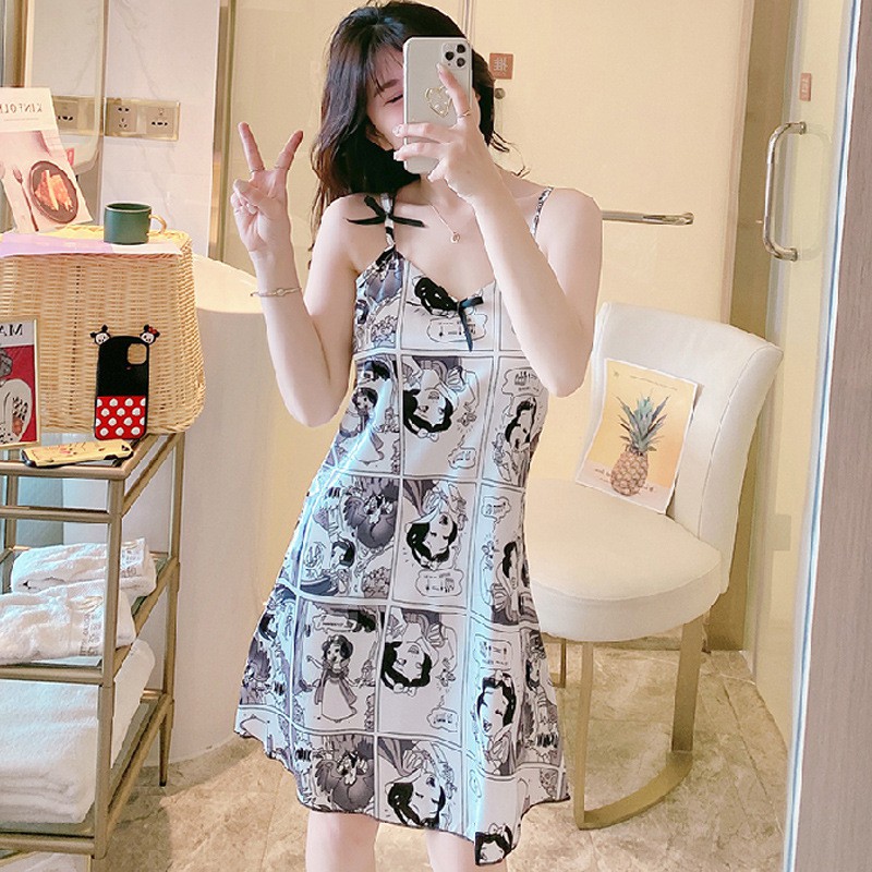 Váy Ngủ Hai Dây Đầm Ngủ Nữ Sexy Dễ Thương Bigsize Chất Lụa Satin Có Đệm Mút Nâng Ngực Mặc Nhà Thoải Mái