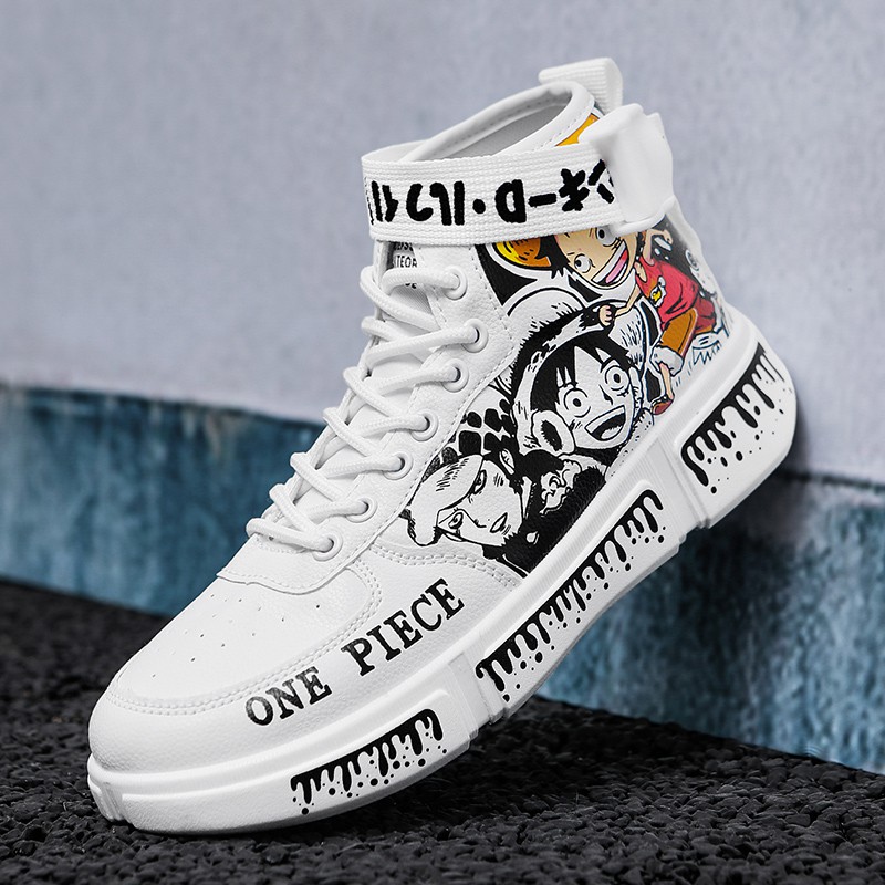 Giày Thể Thao Nam Cổ Cao In Hình Nhân Vật Luffy One Piece Cá Tính