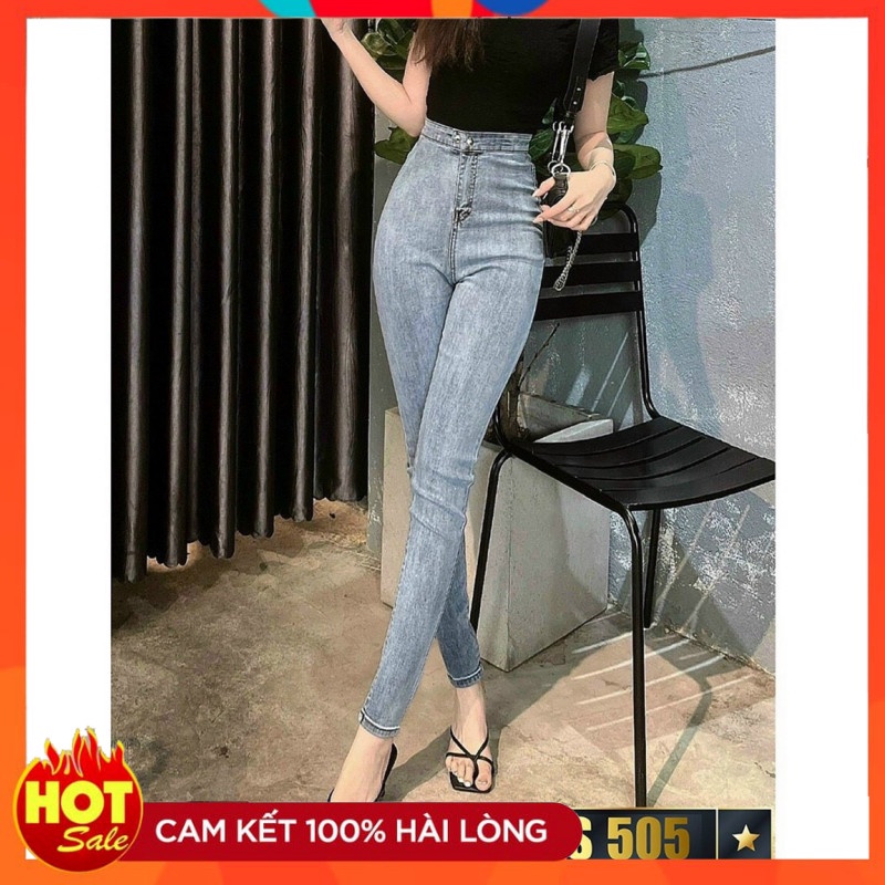 Quần jean nữ lưng cao co giãn có túi, quần bò cạp cao skinny jeans trơn dài basic mẫu mới thebeautyhouse99 t505