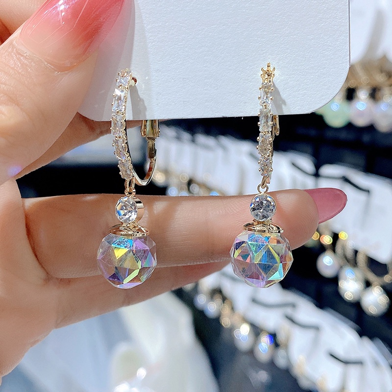 Đôi khuyên tai ETRENDY mặt quả cầu pha lê giả long lanh phong cách Hàn Quốc đơn giản thời trang cho nữ