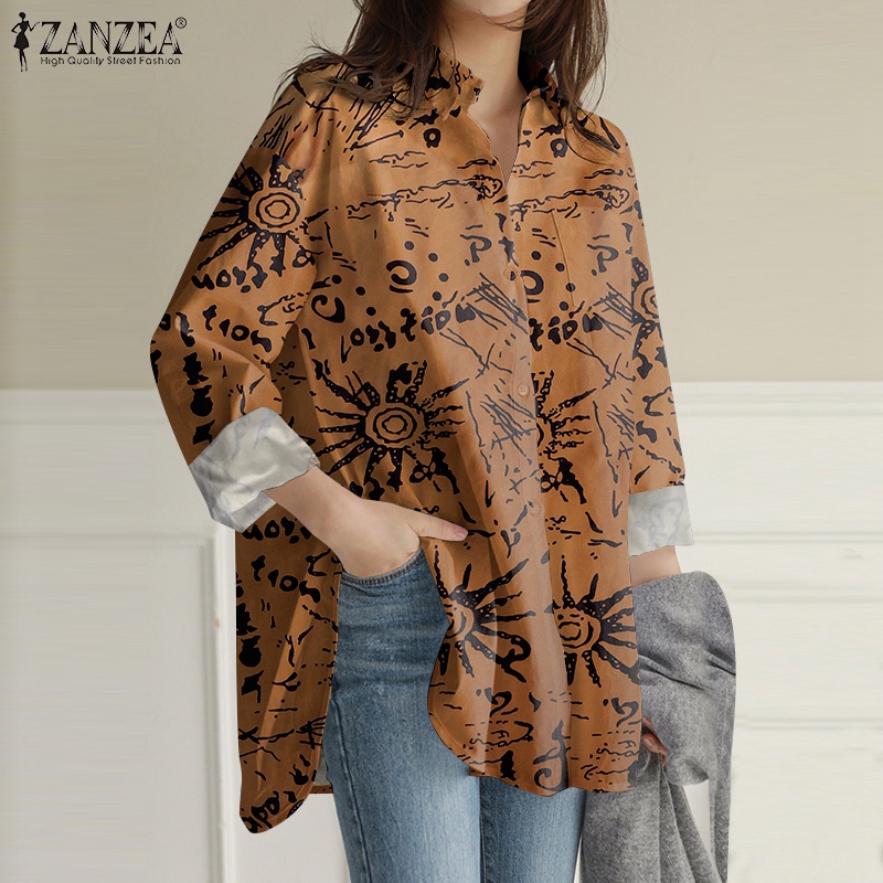 Zanzea Áo Sơ Mi Tay Dài Có Túi Dáng Rộng Thời Trang Dành Cho Nữ