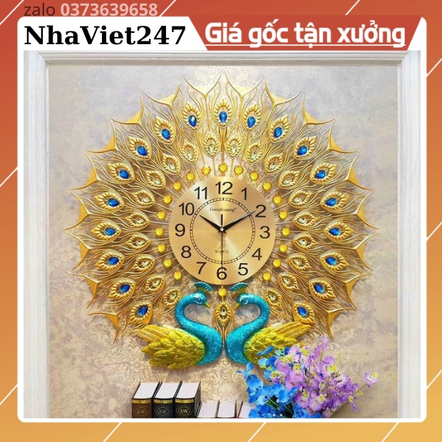Đồng Hồ Treo Tường trang trí Chim Công,mã 618-Kt 70cm-tranh 3d kim loại,decor đẹp,giá rẻ-quà tặng ý ngĩa-bh 5 năm