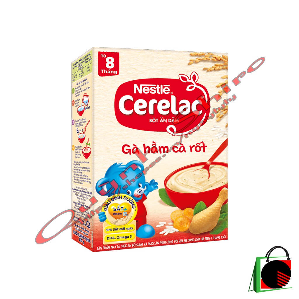 Bột ăn dặm Nestlé Cerelac: Gà hầm & Cà rốt hộp 200g (từ 8 tháng)