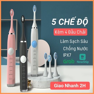 [Làm Sạch Sâu] Bàn Chải Điện Đánh Răng Sonic 5 Chế Độ Kèm 4 Đầu Chải Làm Sạch Làm Trắng Răng tự Nhiên XQMQ