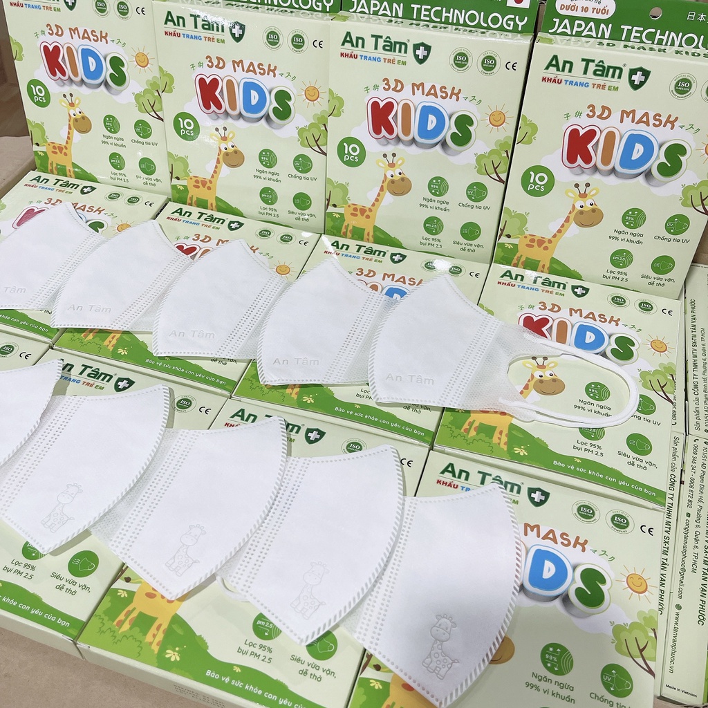 Hộp 10 Khẩu Trang Cho Bé Dưới 10 Tuổi 5D KIDS AN TÂM/ Khẩu Trang 3D, KF94 Trẻ Em 3 Lớp Kháng Khuẩn