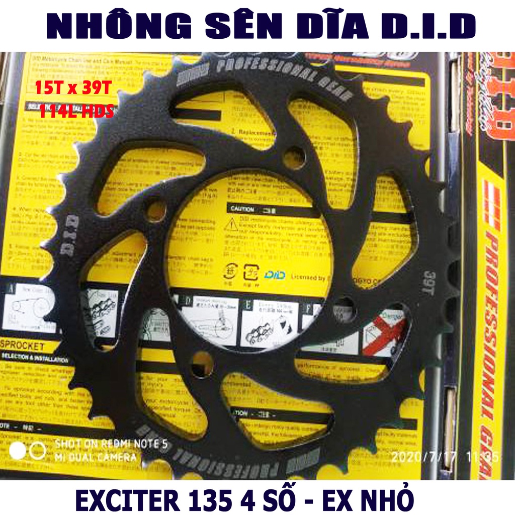 Nhông sên dĩa Exciter 135 4 số - Sên đen 10ly HDN nhập khẩu Thái Lan