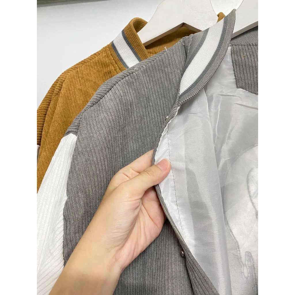Áo Khoác Bomber Jacket Nhung Gân Tăm Thêu SUPER BROS Varsity Basic Form Rộng Nam Nữ Unisex Ulzzang NUPAKACHI