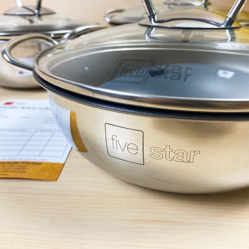 Nồi inox kho cá thịt chống dính bếp từ Fivestar  nắp kính , 3 đáy , inox 430