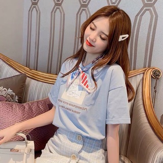 Áo phông ngắn tay xuân hè 2019 nữ lửng phiên bản Hàn Quốc