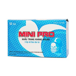KHẨU TRANG MINI-PRO 4 LỚP 50 CÁI TIỆT TRÙNG KHÁNG KHUẨN MÀU XANH - Gutycare