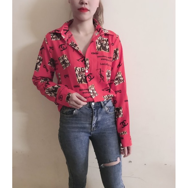 Áo Sơ Mi Nữ Tay Dài Họa Tiết Chữ Thời Trang vm-41
