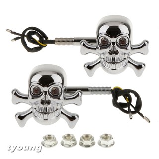 2PCS Silver Motorcycle Skull Turn Signal Indicator Light Lamp 4x Amber LED