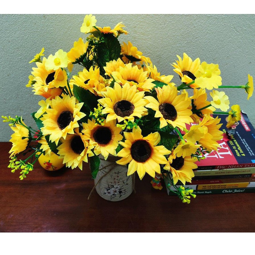 [HOA GIẢ CAO CẤP] 10 bông Hoa Hướng Dương/ 1 cành lớn hoa giả nhân tạo, trang trí văn phòng, gia đình, quán giải khát