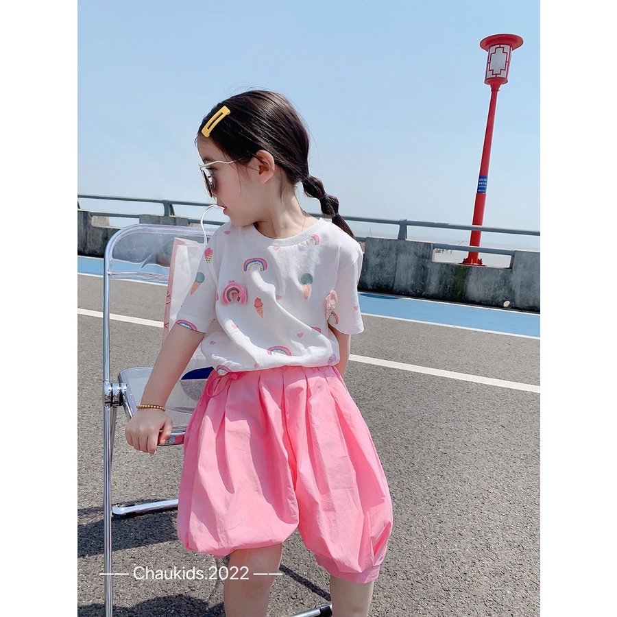Bộ cầu vồng quần hồng bé gái