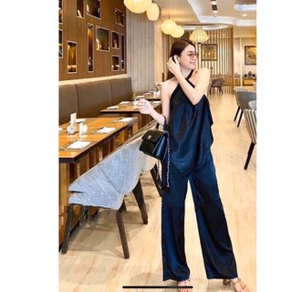 Set bộ áo yếm quần ông rộng suông chât lụa trơn MSOF3